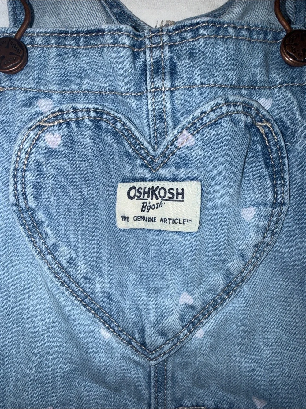 OshKosh B'gosh Light Blue Heart-Print Denim Overalls